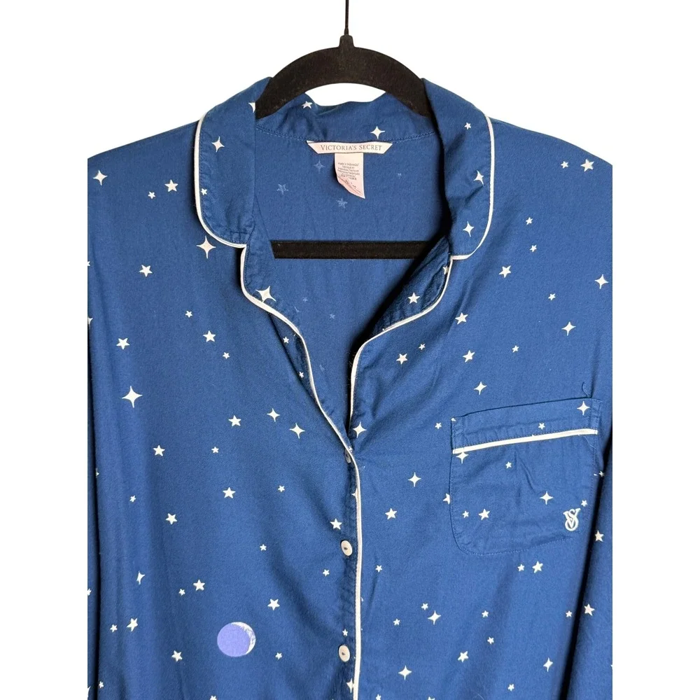 Victoria's Secret Celestial Pajama Top Stars Moon Button Front Sleep Shirt L‎